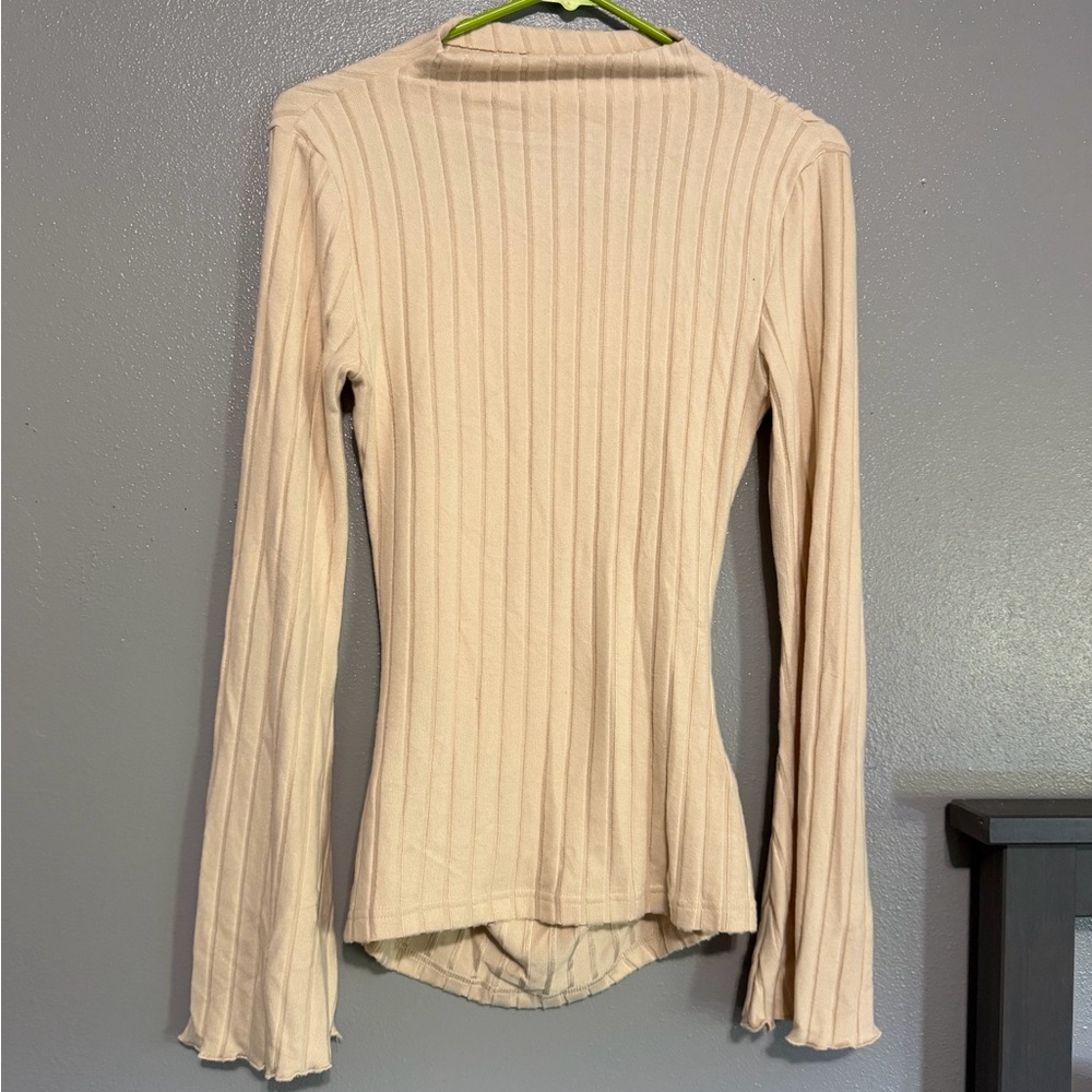 Women's Long Sleeve Ribbed Top - Cream